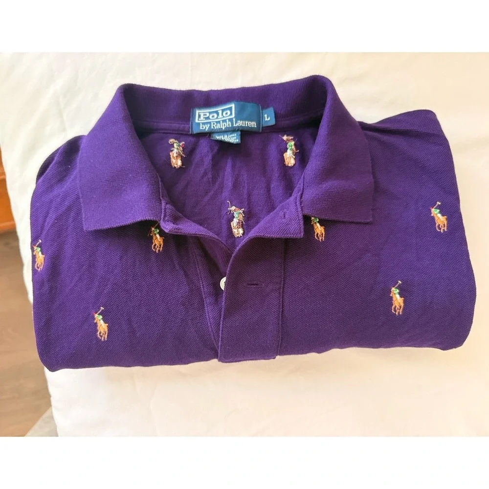 Vintage Polo by RALPH PAUREN embroidered purple polo shirt sleeve men's Large